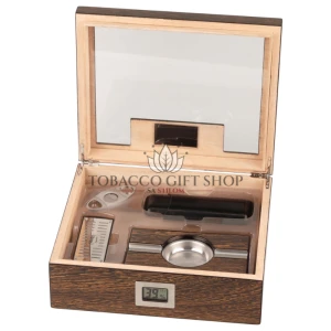 Passatore Humidor Set Dizajn Drvo Željezo sa Prozorom za cca 50 Cigara Hidrometar Ovlazivač Pepeljara