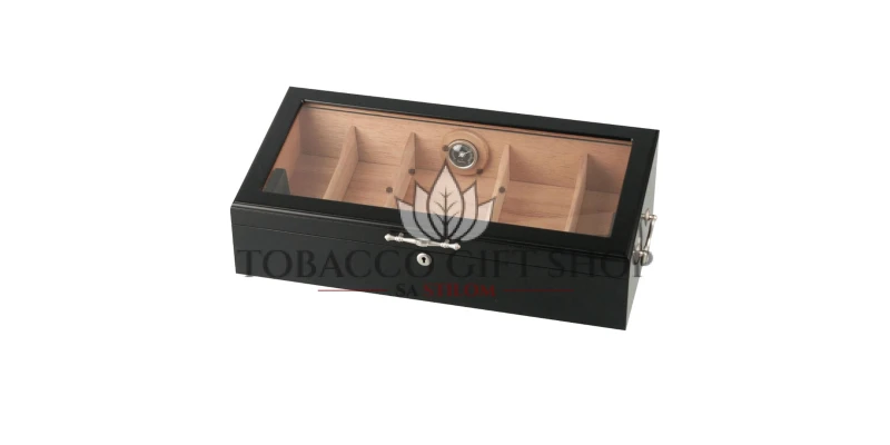 Passatore Humidor Crni za cca 150 Cigara Hidrometar Ovlazivač 4 Pregrade