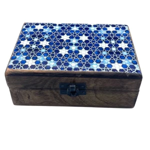 Drvena kutija – Plave zvijezde, 15 × 10 × 6 cm