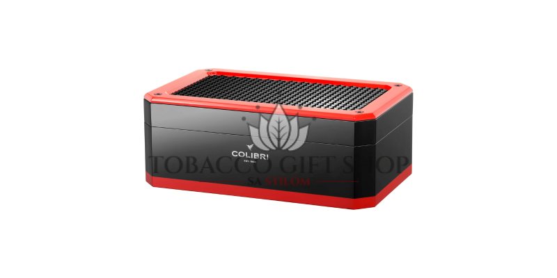 Colibri Humidor Rally Crno Crveni za cca 100 Cigara sa Digitalnim Hidrometrom 2 Pregrade