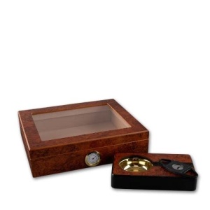 Humidor Gift Set od Burl drveta sa staklenim poklopcem – 15 cigara