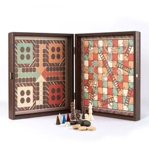 Šah/Backgammon/Ludo/Snakes - vintage - venge replica drvena futrola